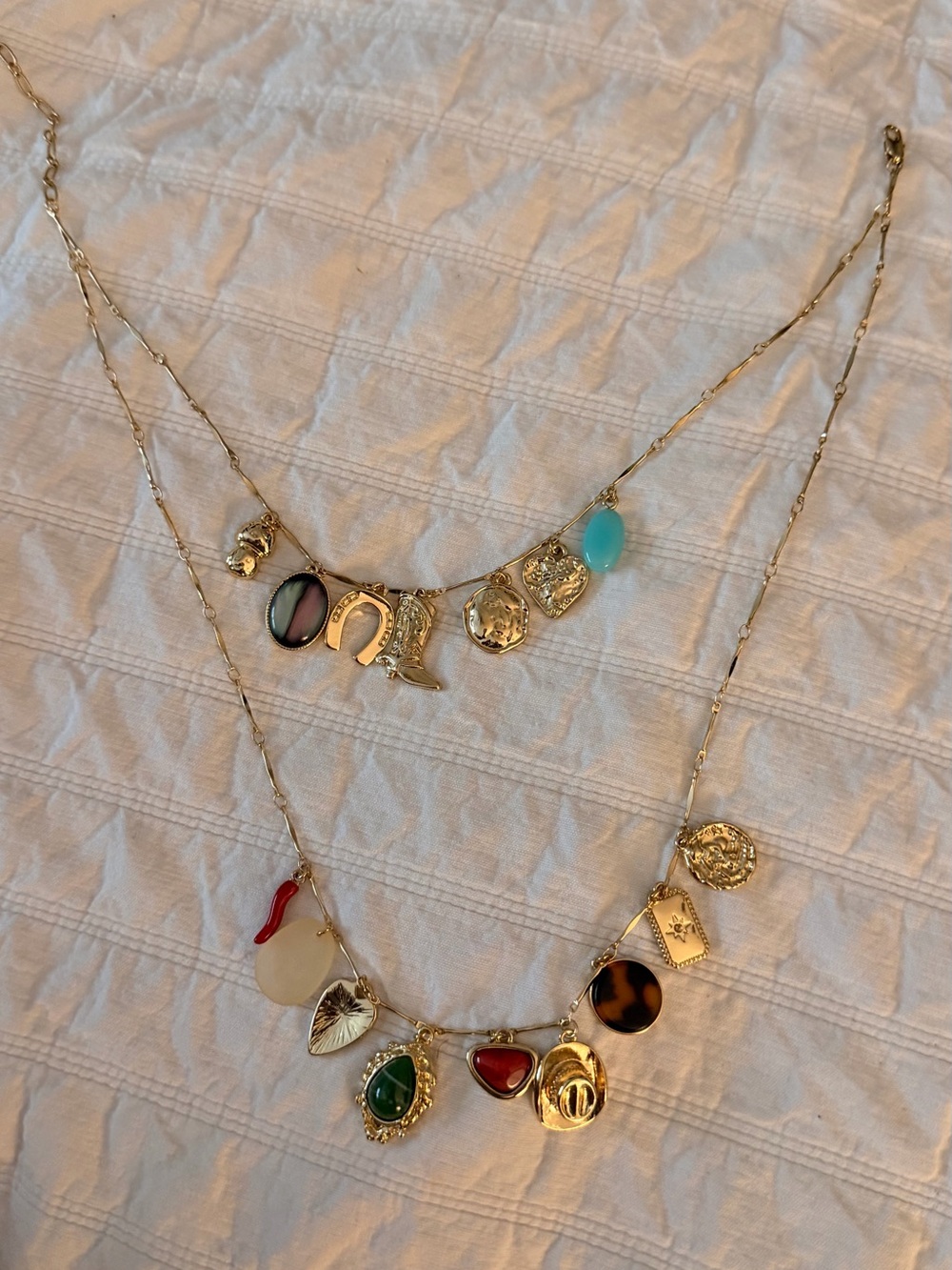 ASOS Gold-Tone Layered Charm Necklace with Turquoise, Red & Green Accents